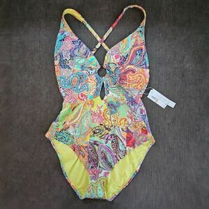 Bleu Rod Beattie Women's Multicolor Paisley Print Halter One-Piece Swimsuit 12